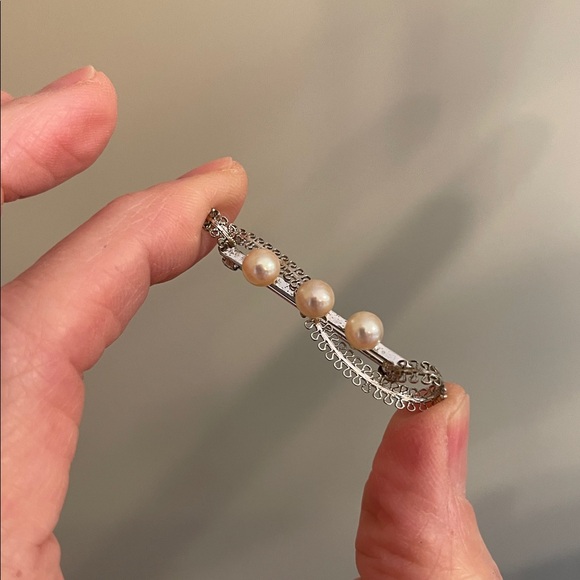 Vintage Real Pearl Pin Filigree Bar Pin Silver-tone - Picture 16 of 16